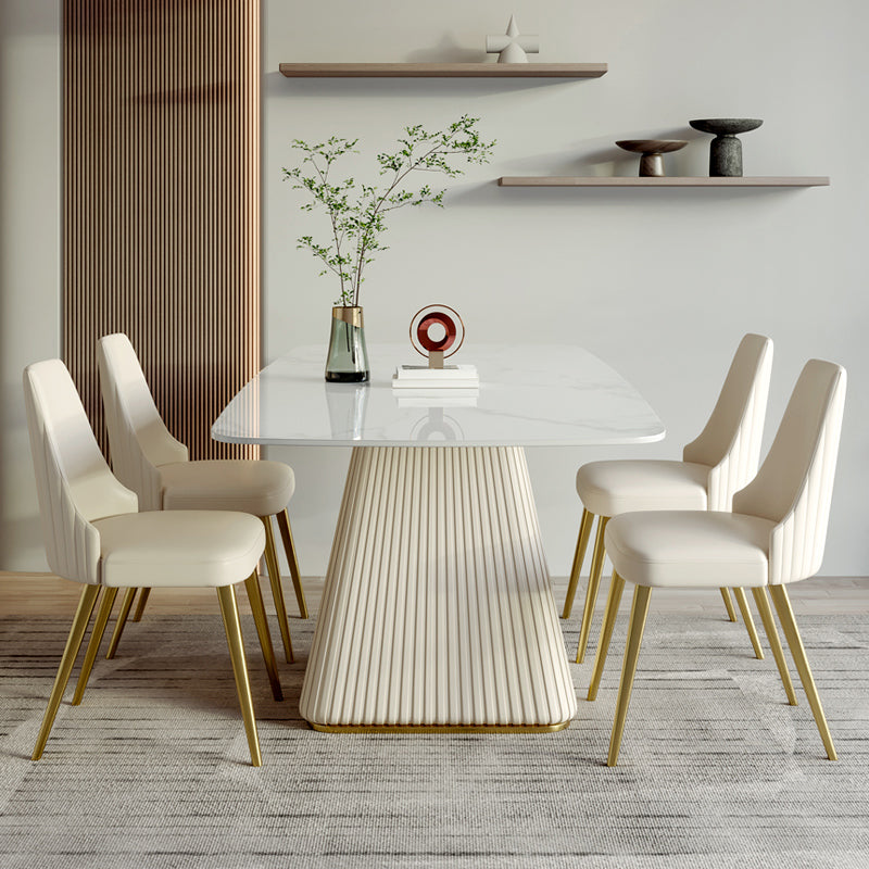 Traditional Luxury Dining Table White Rectangle Sintered Stone Table with Pedestal Base
