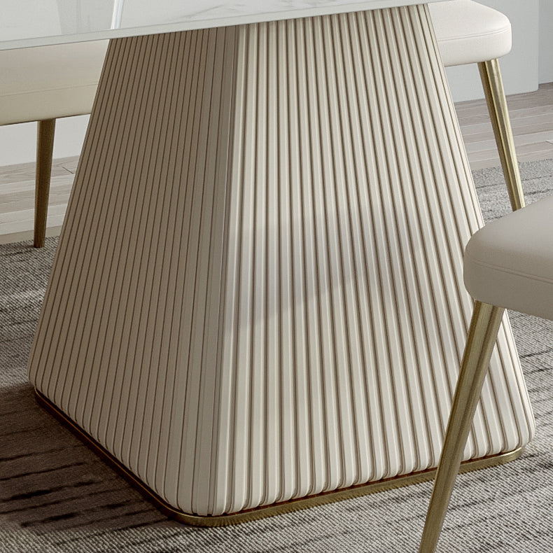 Traditional Luxury Dining Table White Rectangle Sintered Stone Table with Pedestal Base