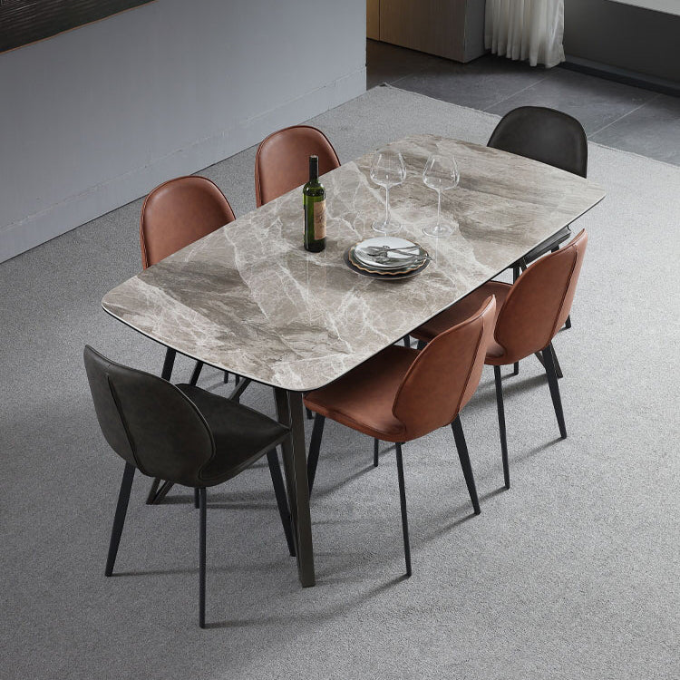 Mesa de comedor de estilo moderno Mesa de piedra sinterizada con 4 patas Base de acero al carbono