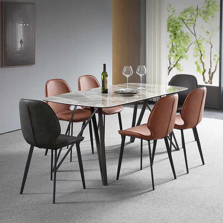 Mesa de comedor de estilo moderno Mesa de piedra sinterizada con 4 patas Base de acero al carbono
