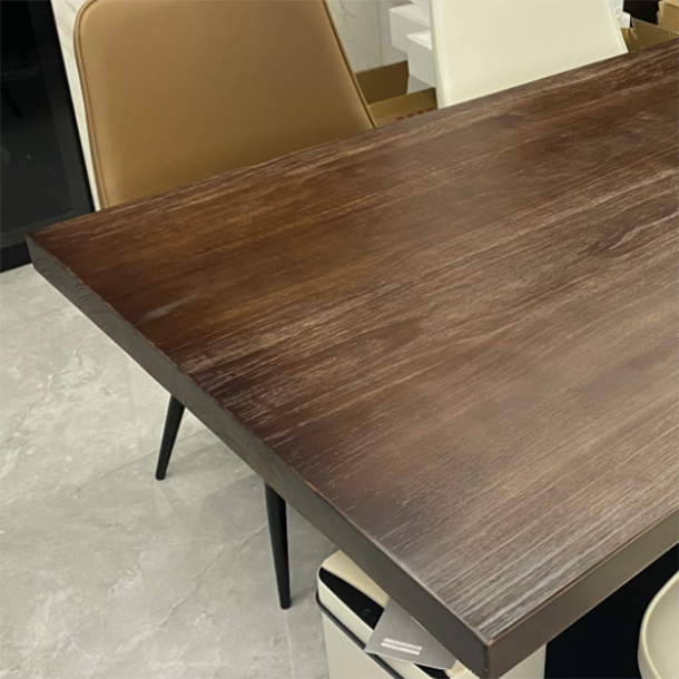 Rectangle Shape Industrial Dining Table Brown Tone Fixed Table with Solid Wood