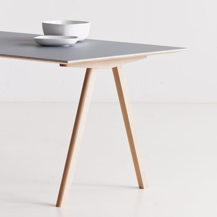 Rectangle Minimalist Dining Table Two-Color Fixed Table with Solid Wood