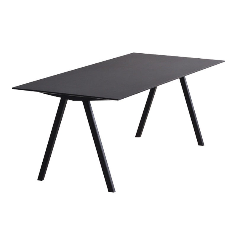 Rectangle Minimalist Dining Table Two-Color Fixed Table with Solid Wood