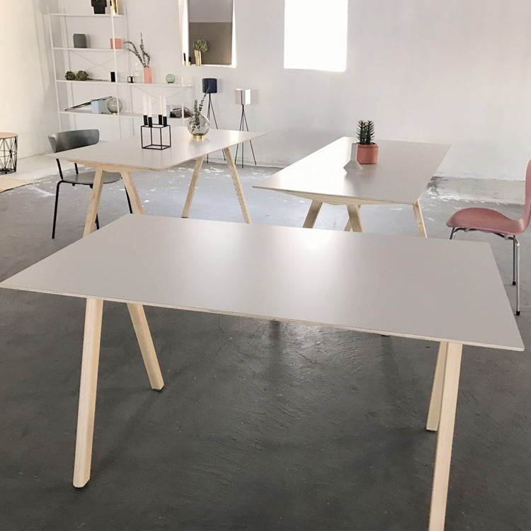 Rectangle Minimalist Dining Table Two-Color Fixed Table with Solid Wood