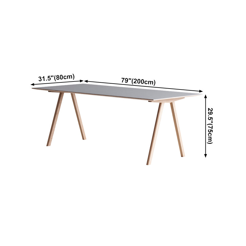 Rectangle Minimalist Dining Table Two-Color Fixed Table with Solid Wood
