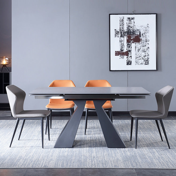 Uitbreidbare industriële gesinterde stenen tafel rechthoekige eettafel met dubbele voetstuk