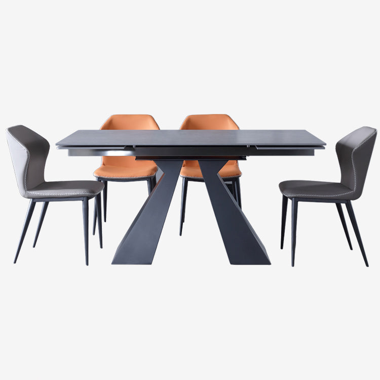 Uitbreidbare industriële gesinterde stenen tafel rechthoekige eettafel met dubbele voetstuk