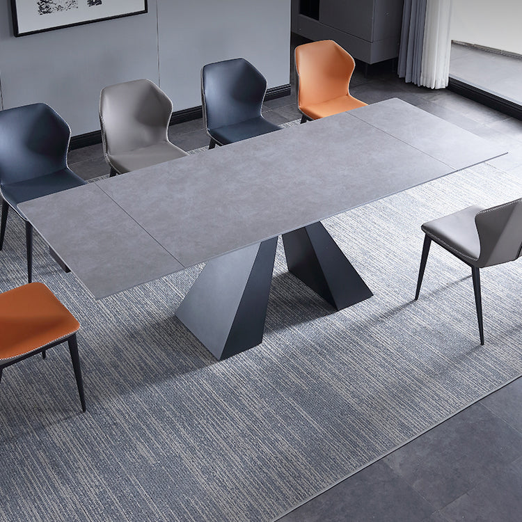 Uitbreidbare industriële gesinterde stenen tafel rechthoekige eettafel met dubbele voetstuk