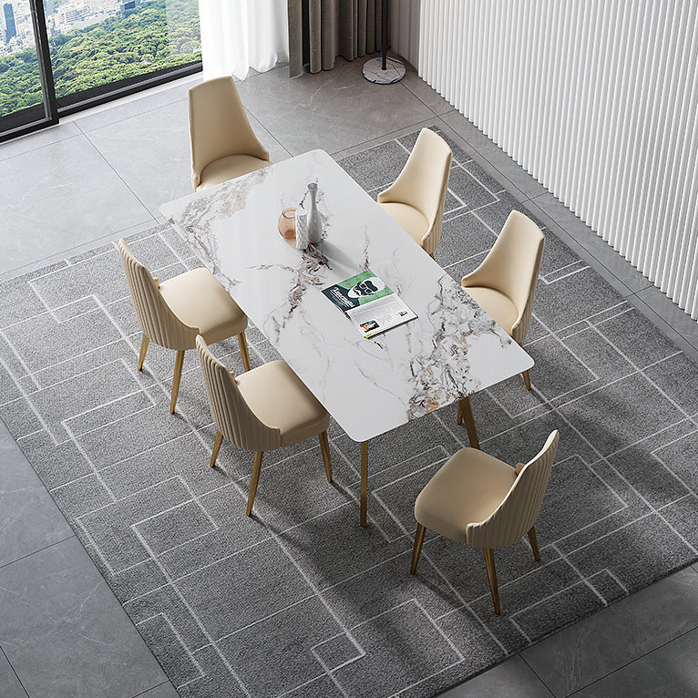 Luxury Sintered Stone Dining Table Rectangle Table with Metal Base and 4 Legs