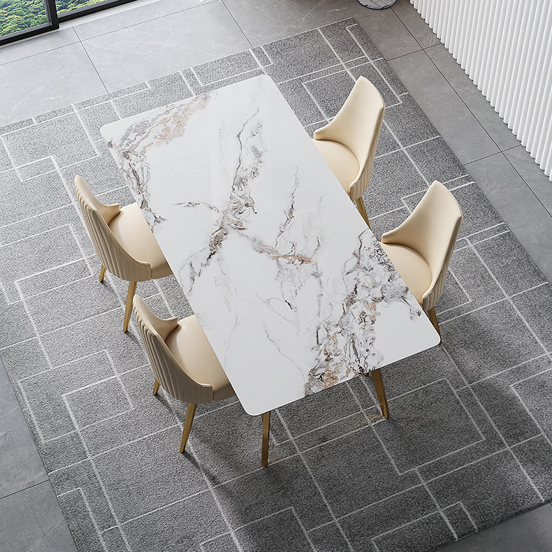 Luxury Sintered Stone Dining Table Rectangle Table with Metal Base and 4 Legs