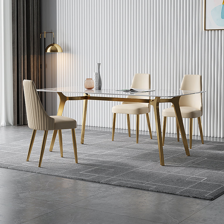 Luxury Sintered Stone Dining Table Rectangle Table with Metal Base and 4 Legs