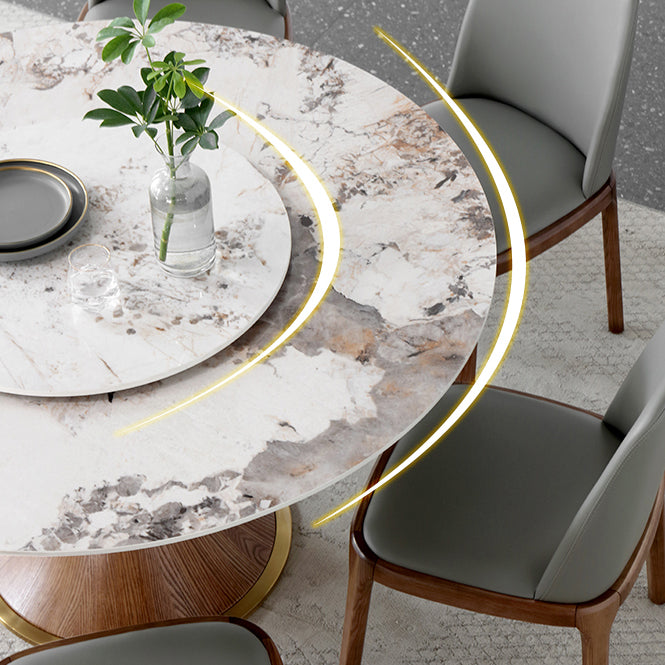 Modern Sintered Stone Dining Table Round Table with Wooden Pedestal for Restaurant