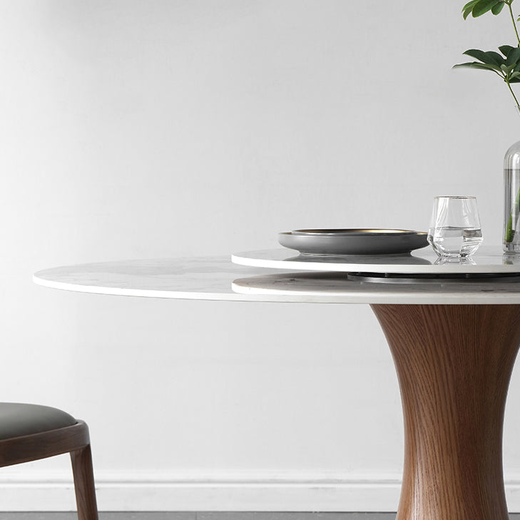 Modern Sintered Stone Dining Table Round Table with Wooden Pedestal for Restaurant