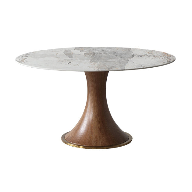 Modern Sintered Stone Dining Table Round Table with Wooden Pedestal for Restaurant