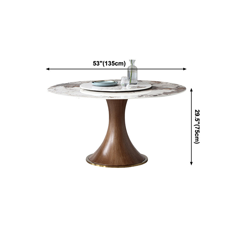 Modern Sintered Stone Dining Table Round Table with Wooden Pedestal for Restaurant