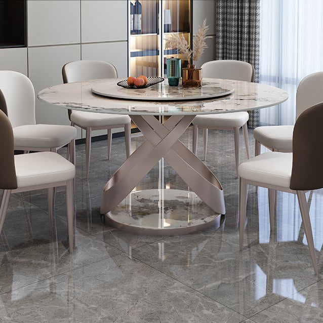 Sintered Stone Table for Restaurant Modern Round Table with Metal Pedestal