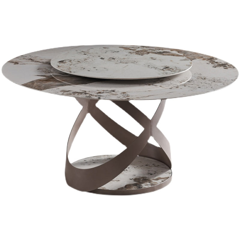 Sintered Stone Table for Restaurant Modern Round Table with Metal Pedestal