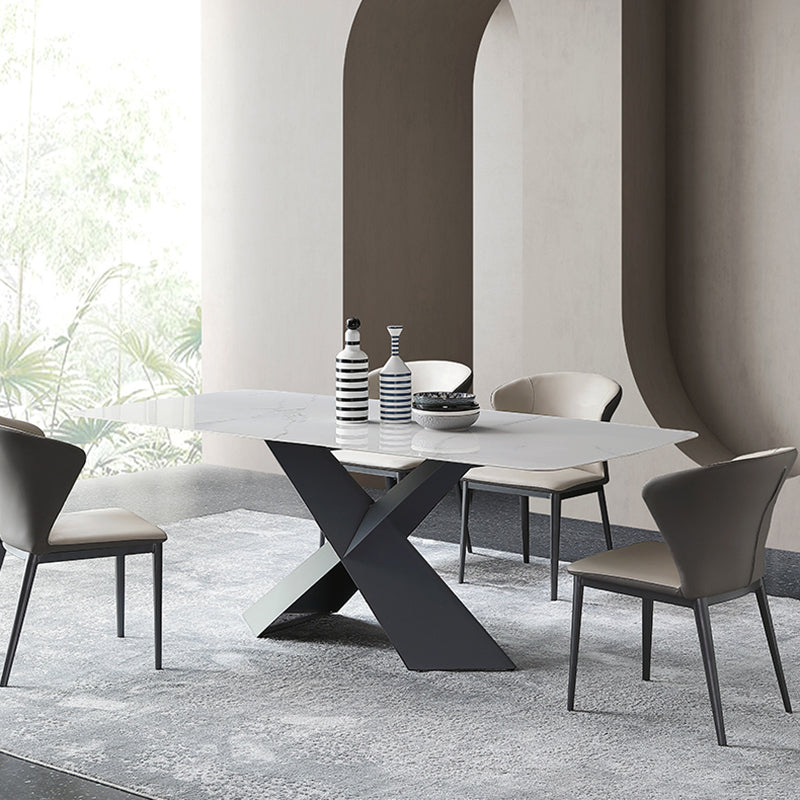 Industrial Sintered Stone Dining Table Single Pedestal Base Rectangle Table for Home