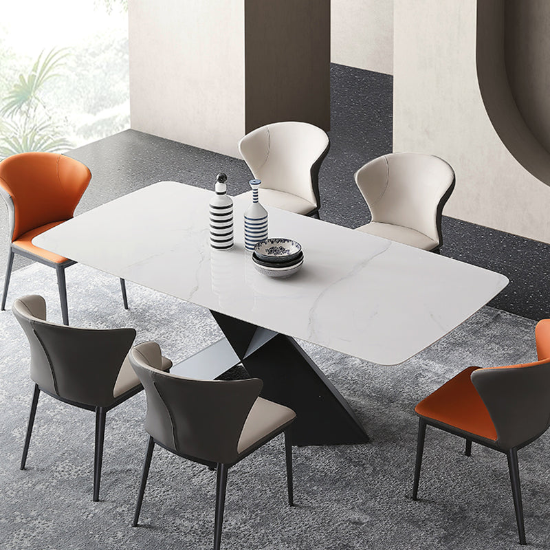 Industrial Sintered Stone Dining Table Single Pedestal Base Rectangle Table for Home