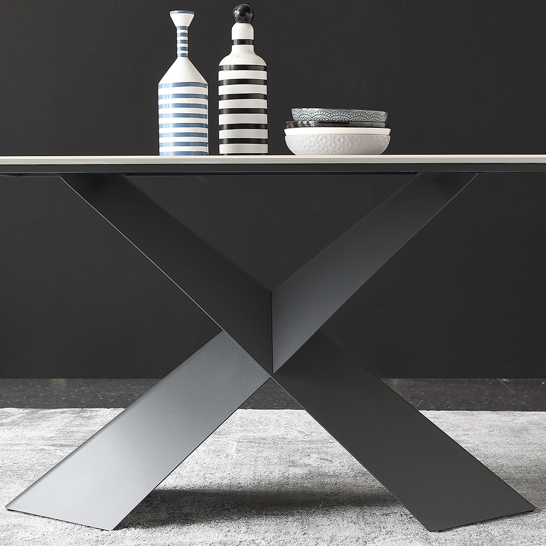 Industrial Sintered Stone Dining Table Single Pedestal Base Rectangle Table for Home
