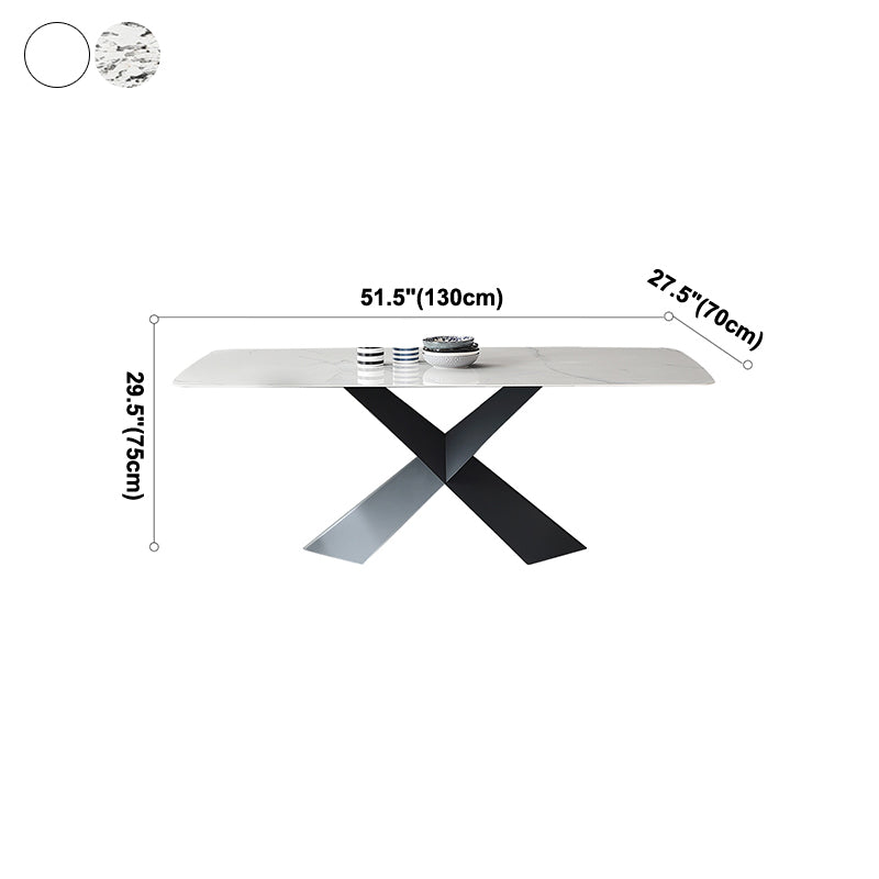 Industrial Sintered Stone Dining Table Single Pedestal Base Rectangle Table for Home