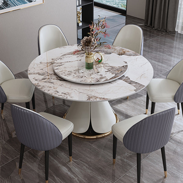 Tavolo da pranzo standard di forma rotonda di forma rotonda con grigio grigio con base di piedistallo