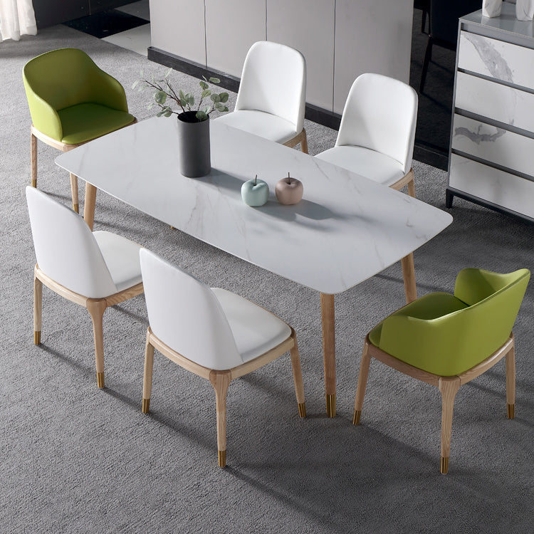 Sintered Stone White Tone Dining Table Luxury 4 Legs Table for Dining Room