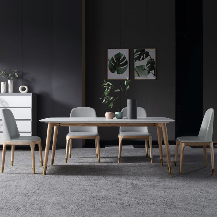 Sintered Stone White Tone Dining Table Luxury 4 Legs Table for Dining Room