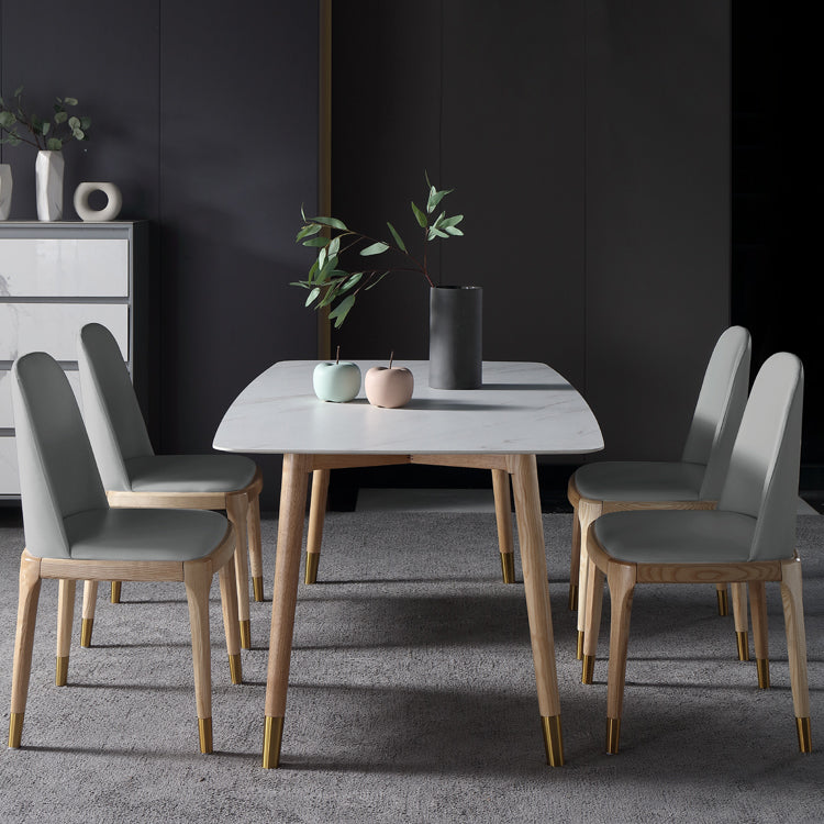 Sintered Stone White Tone Dining Table Luxury 4 Legs Table for Dining Room