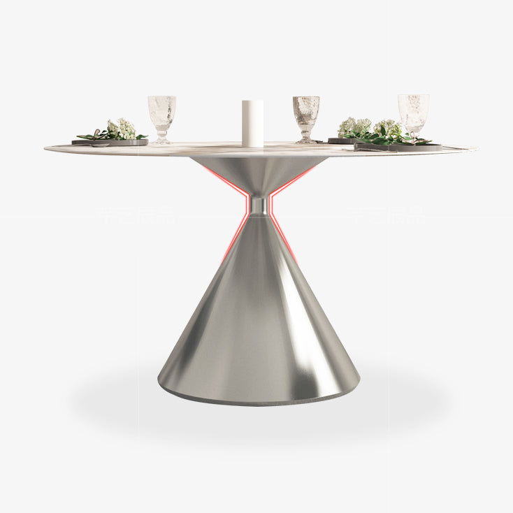 Sintered Stone Top Dining Table in White for Restaurant Modern Round Table with Metal Pedestal