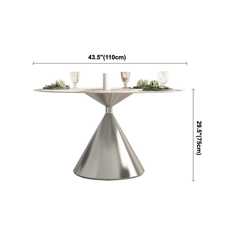 Sintered Stone Top Dining Table in White for Restaurant Modern Round Table with Metal Pedestal