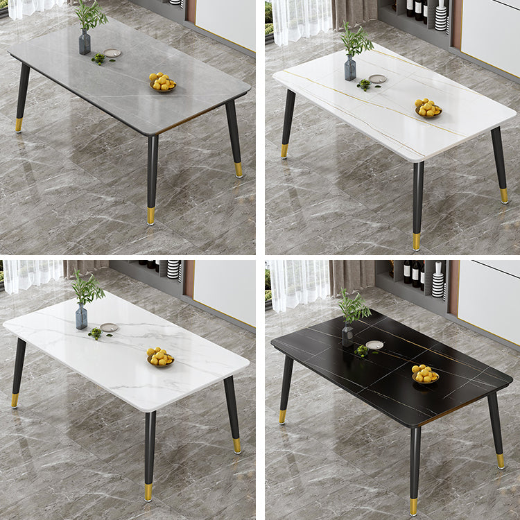 Mesa de forma rectangular estándar glamorosa mesa de comedor de cocina de piedra sinterizada con 4 patas base