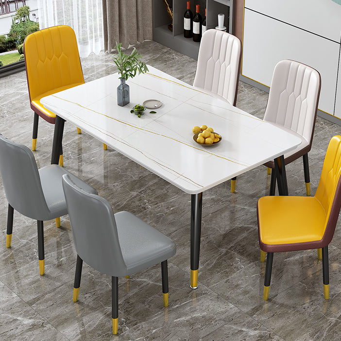 Mesa de forma rectangular estándar glamorosa mesa de comedor de cocina de piedra sinterizada con 4 patas base
