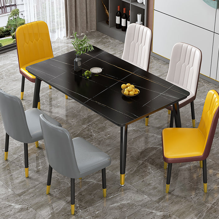 Mesa de forma rectangular estándar glamorosa mesa de comedor de cocina de piedra sinterizada con 4 patas base