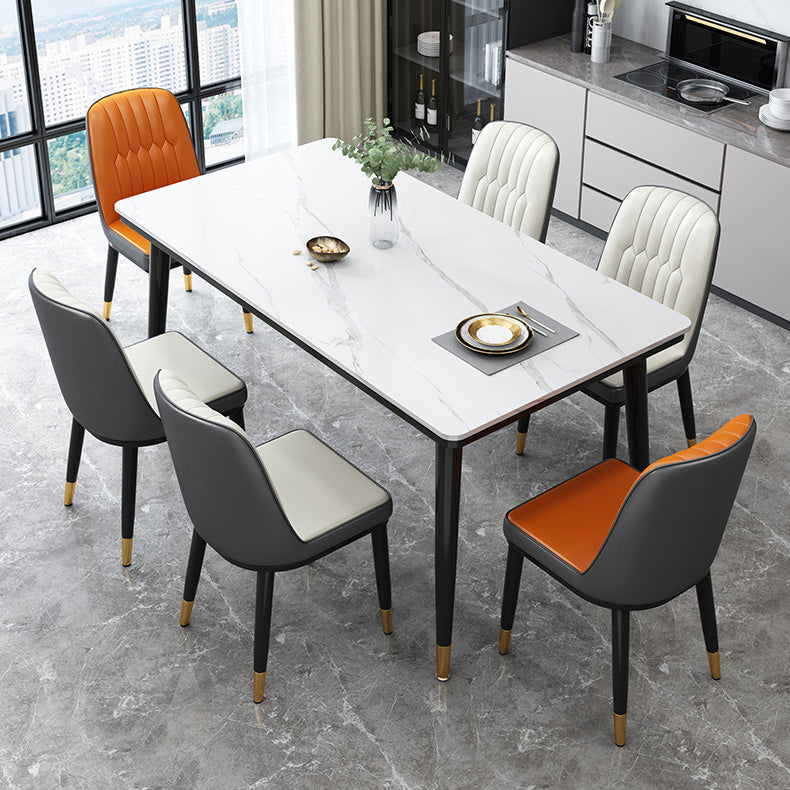 Mesa de comedor industrial con tapa de piedra sinterizada de forma rectangular de cocina con base de 4 patas