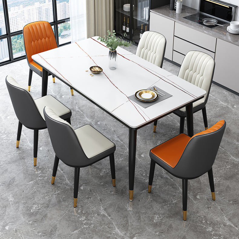 Mesa de comedor industrial con tapa de piedra sinterizada de forma rectangular de cocina con base de 4 patas