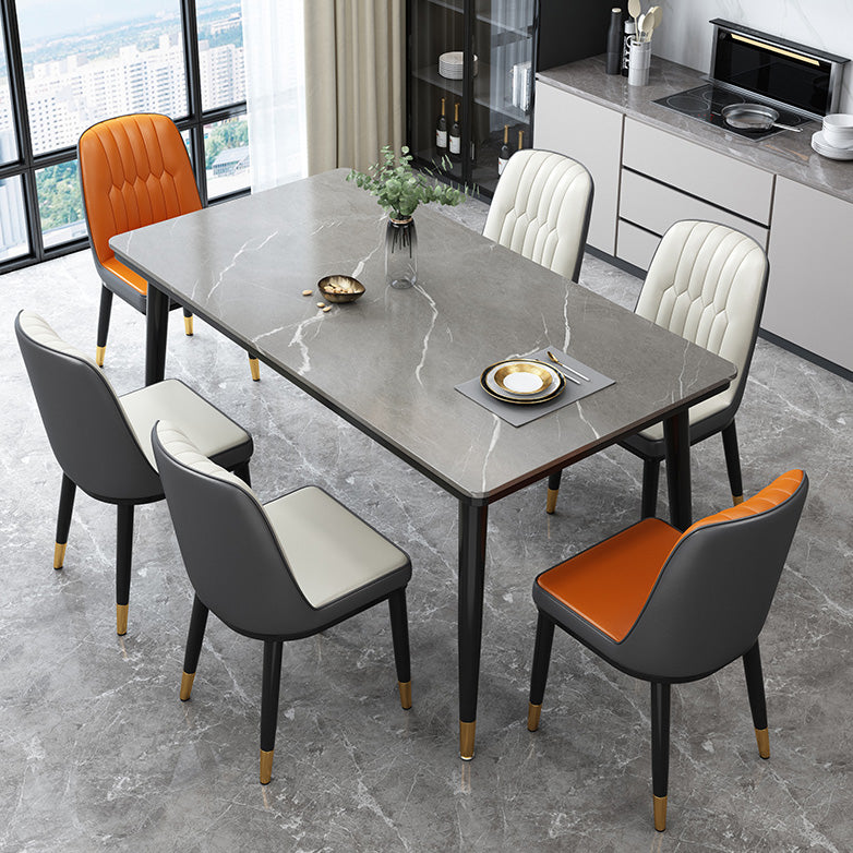 Mesa de comedor industrial con tapa de piedra sinterizada de forma rectangular de cocina con base de 4 patas