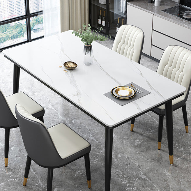 Mesa de comedor industrial con tapa de piedra sinterizada de forma rectangular de cocina con base de 4 patas