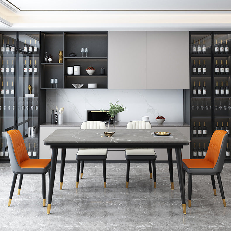 Mesa de comedor industrial con tapa de piedra sinterizada de forma rectangular de cocina con base de 4 patas