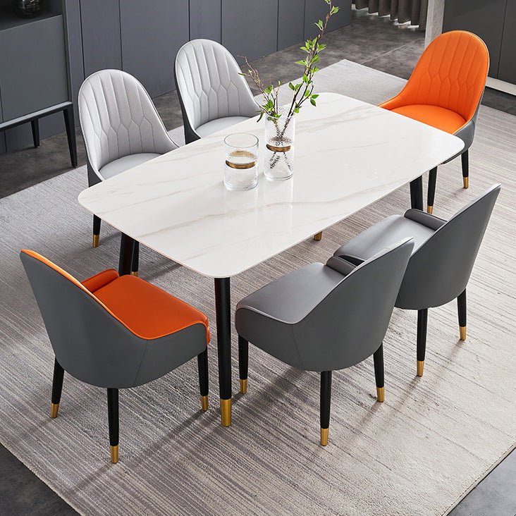 Rectangle Shape Luxury Dining Table Two-Color Fixed Table with Sintered Stone