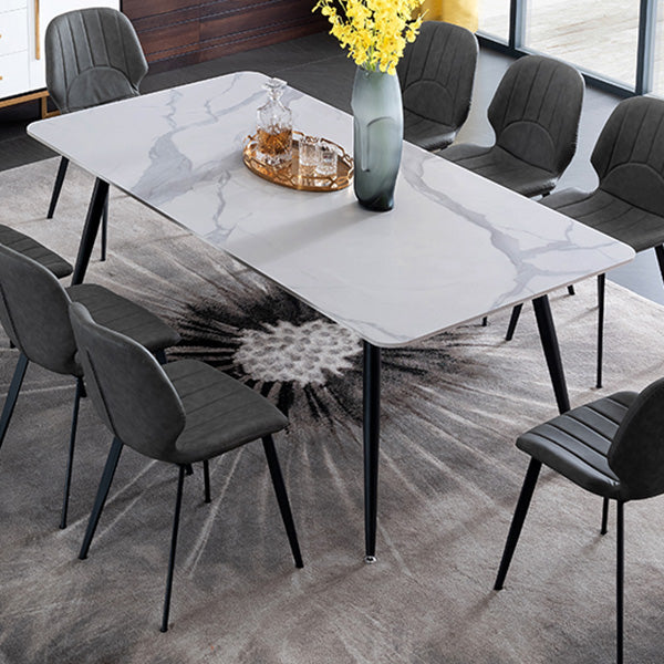 Metal Industrial Rectangle Dining Table Sintered Stone Table with 4 Black Legs