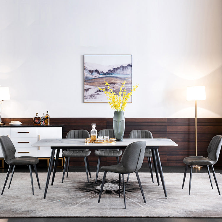 Metal Industrial Rectangle Dining Table Sintered Stone Table with 4 Black Legs