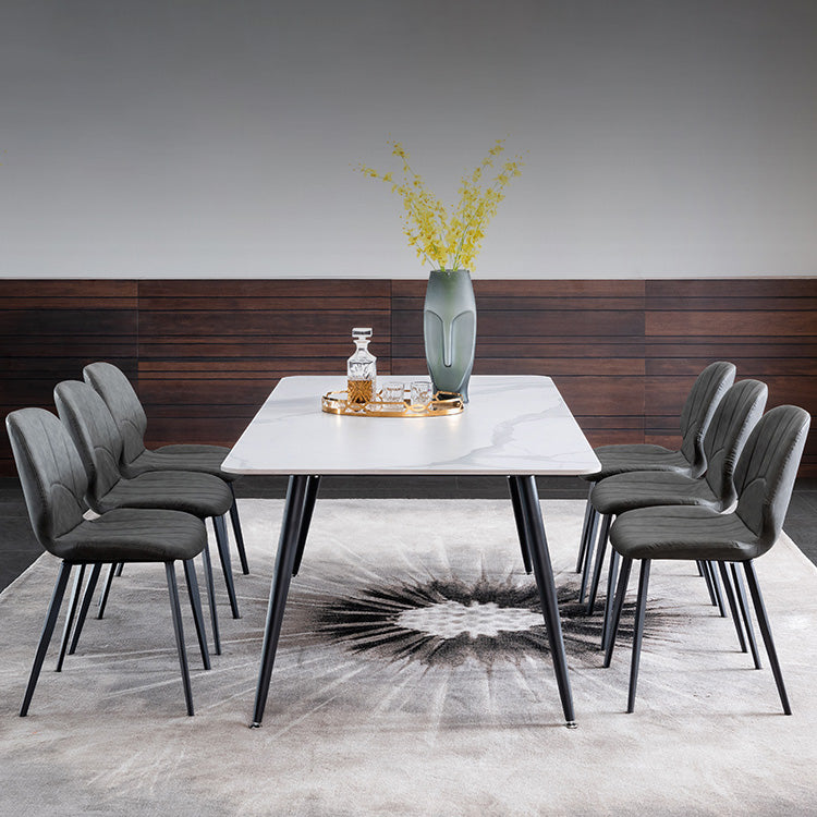 Metal Industrial Rectangle Dining Table Sintered Stone Table with 4 Black Legs