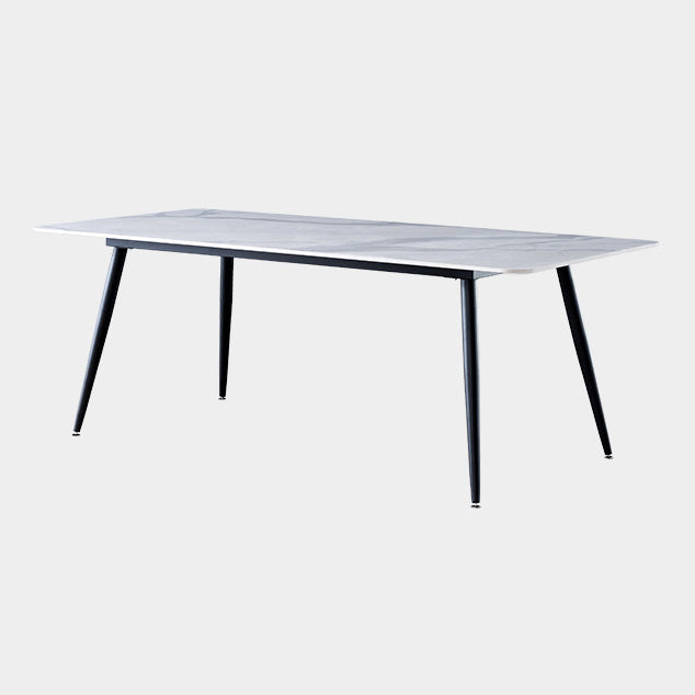 Metal Industrial Rectangle Dining Table Sintered Stone Table with 4 Black Legs