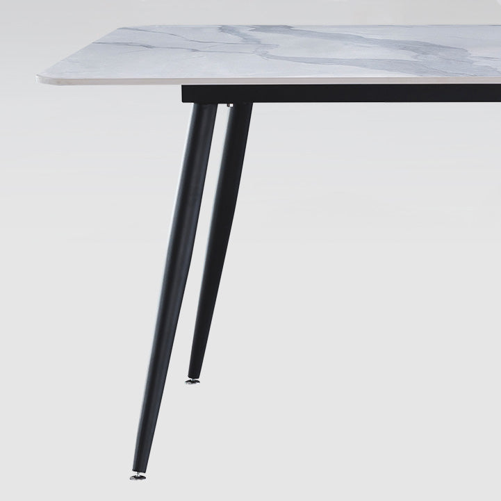 Metal Industrial Rectangle Dining Table Sintered Stone Table with 4 Black Legs
