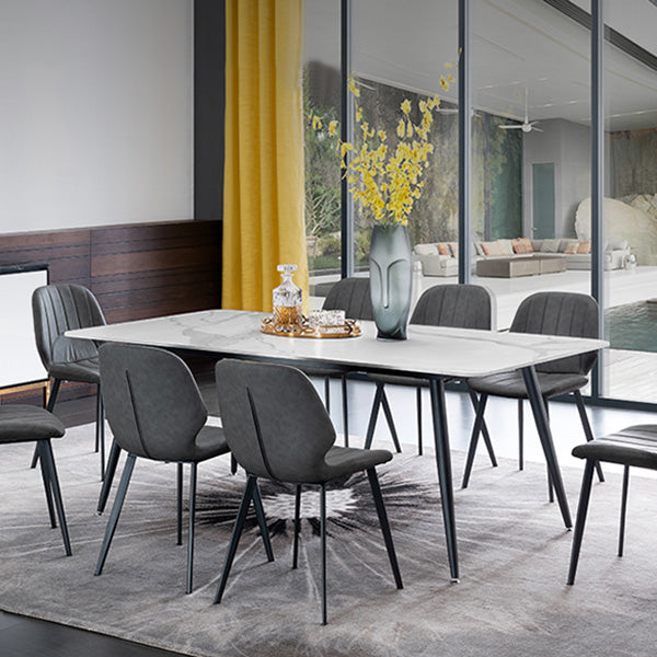 Metal Industrial Rectangle Dining Table Sintered Stone Table with 4 Black Legs