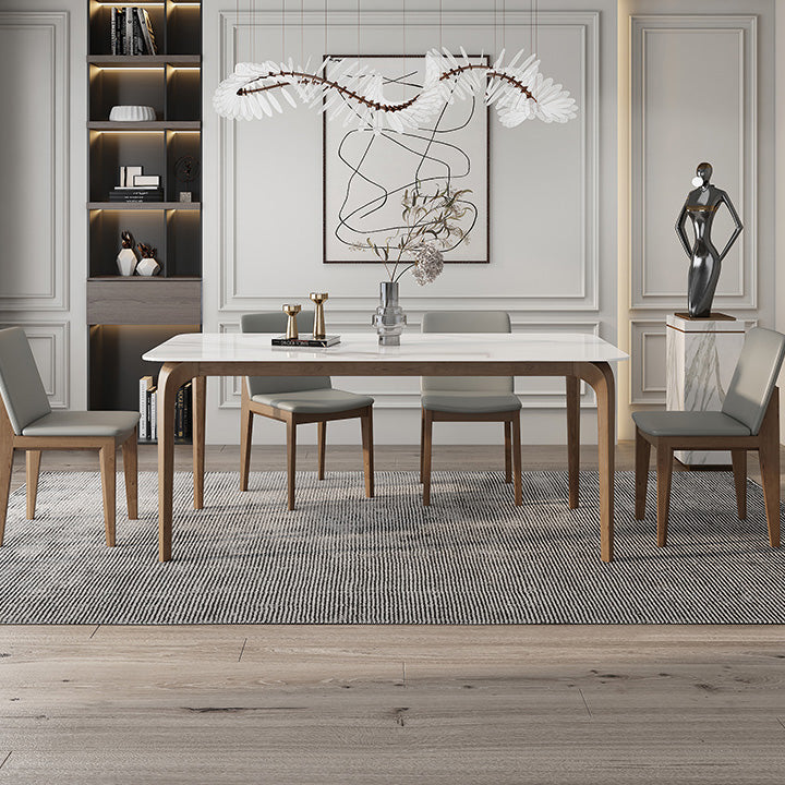 Mesa de comedor industrial rectangular Mesa blanca fija con piedra sinterizada