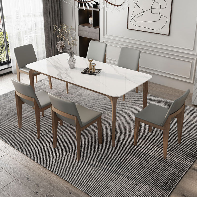 Mesa de comedor industrial rectangular Mesa blanca fija con piedra sinterizada