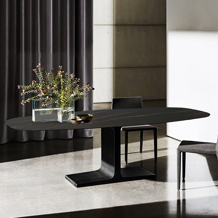 Industrial Sintered Stone Black Table Rectangle Standard Dining Table for Kitchen