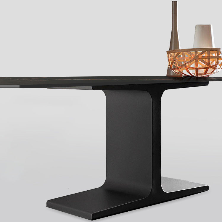 Industrial Sintered Stone Black Table Rectangle Standard Dining Table for Kitchen